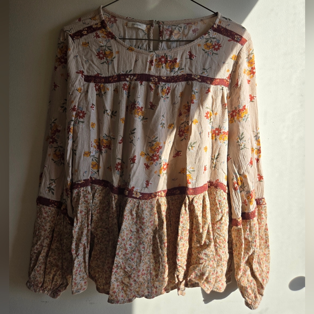 Maurice's Long Sleeve Floral Flowy Blouse Womens Size L